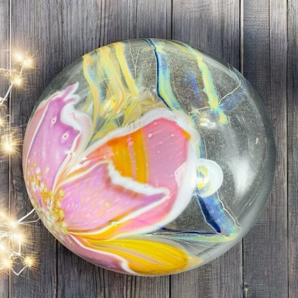 1985 Glasshouse Studios Signed Hand Blown‎ Art Glass Oil Lamp Vase Paperweight